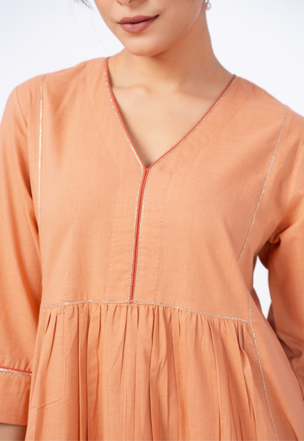 Urvi Orange Solid Slub Cotton Kali Kurta Suit Set with Solid Dupatta (Set of 3)