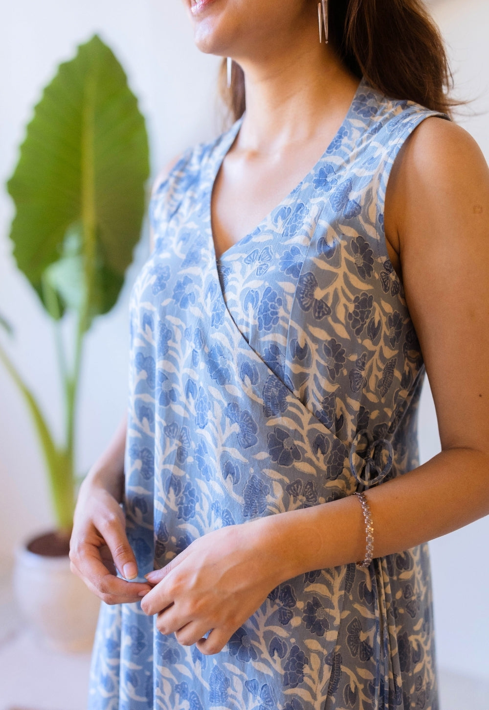 Saranashi Blue Ajrakh Cotton Wrap Around Dress