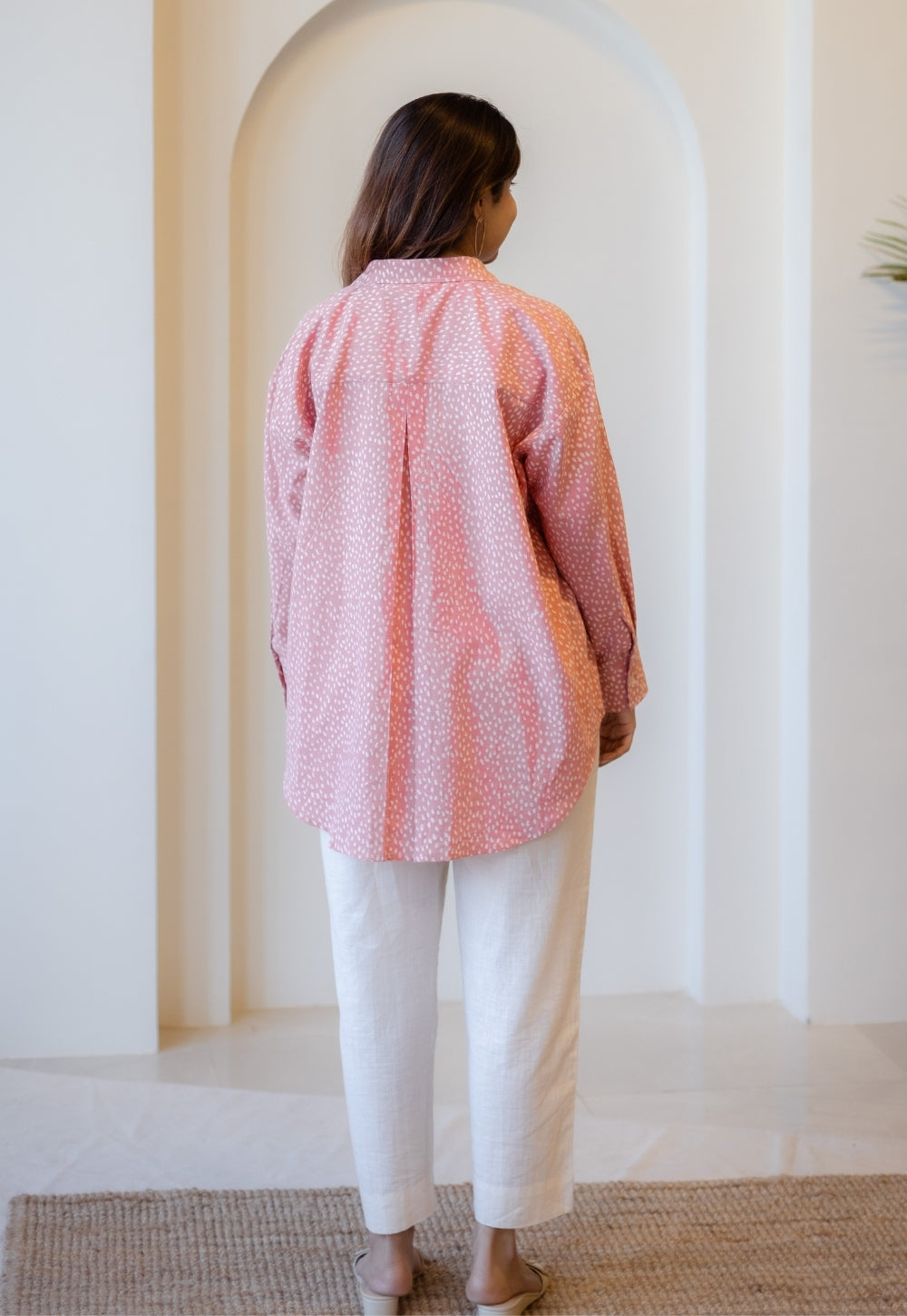 Ruhi Coral Hand Block Print Slub Cotton Anti-Fit Shirt