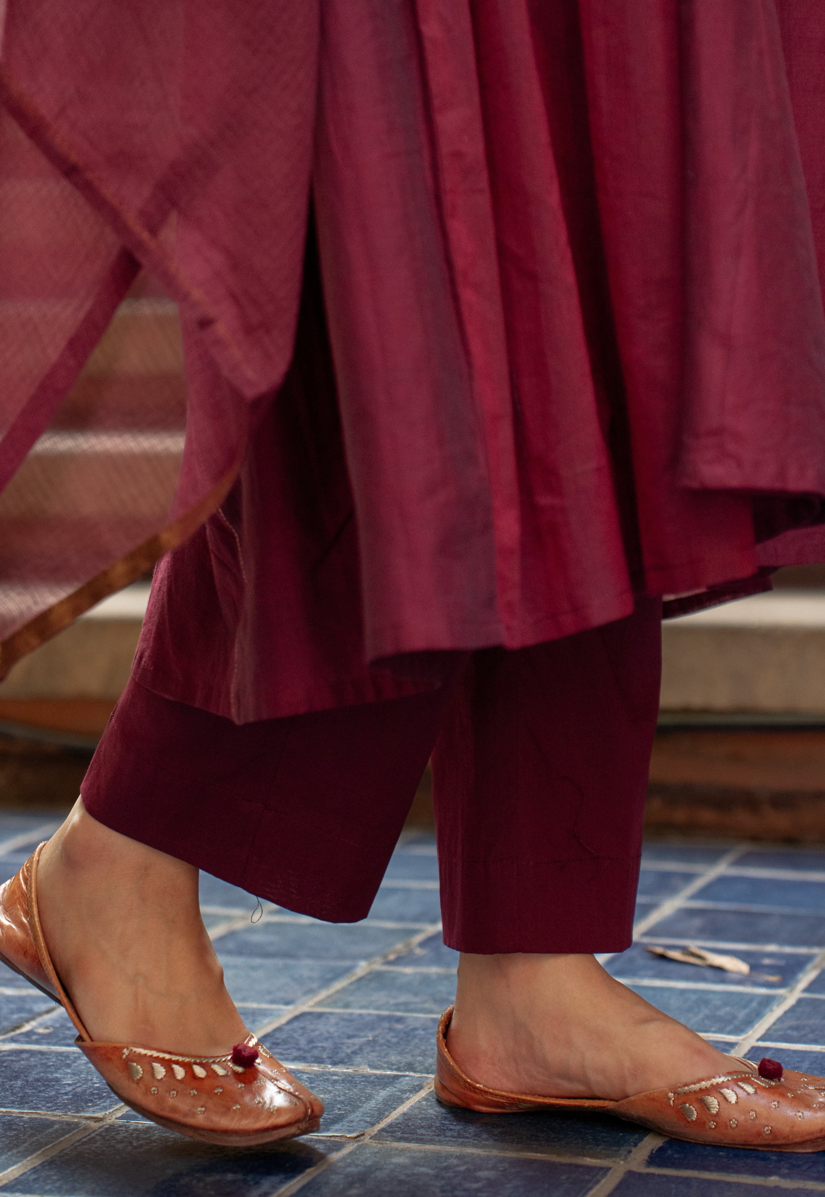 Wine Solid Kota Doria Cotton Dupatta with Mangalgiri Border