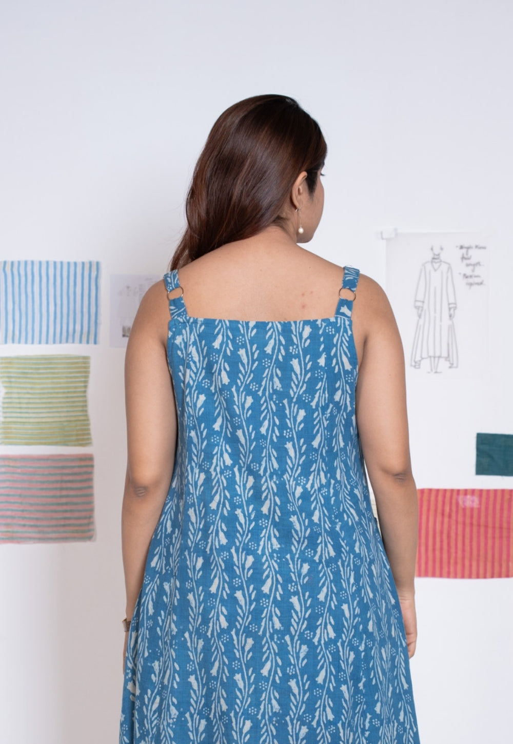 Tapasya Blue Dabu Slub Cotton Straight Dress