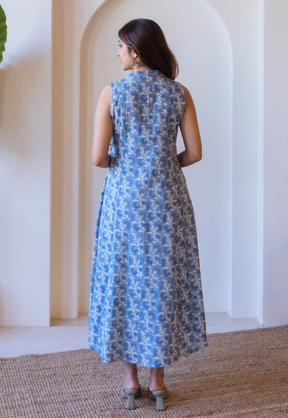Saranashi Blue Ajrakh Cotton Wrap Around Dress