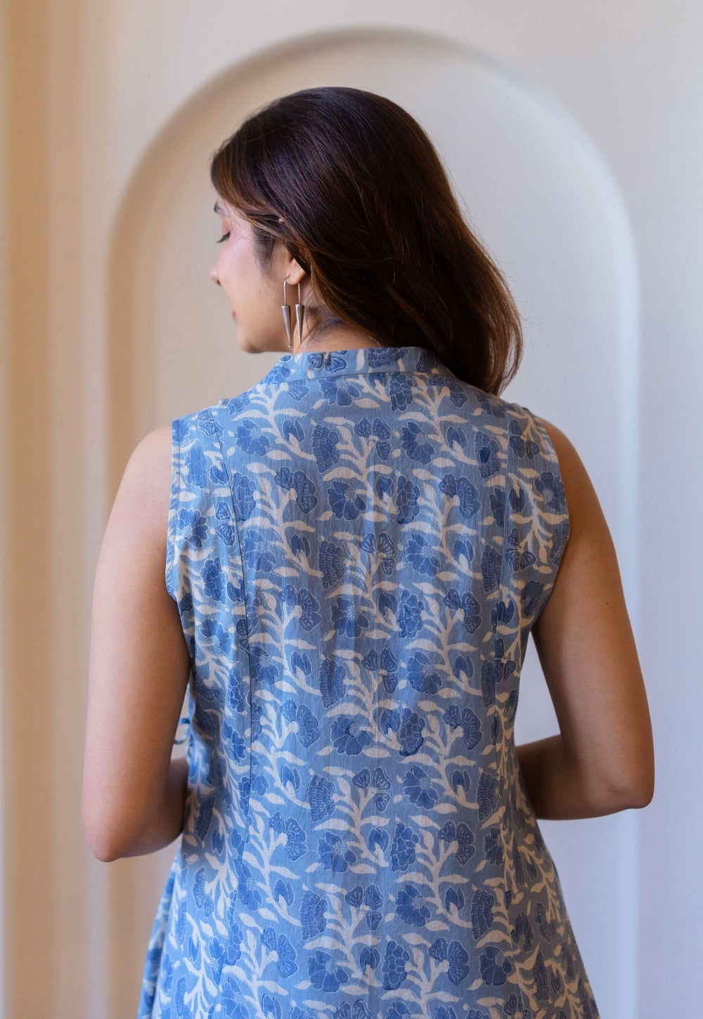 Saranashi Blue Ajrakh Cotton Wrap Around Dress