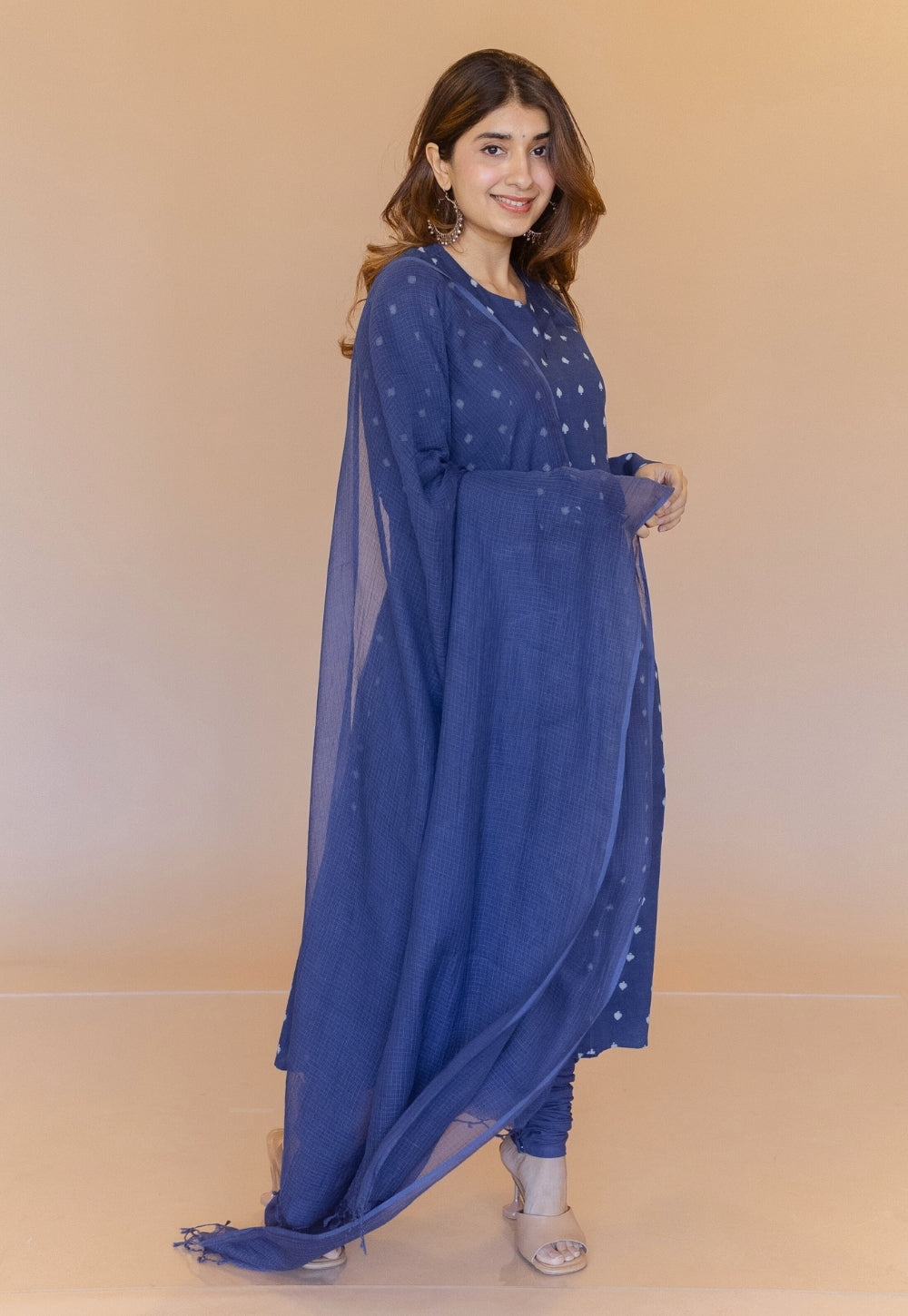Blue Solid Cotton Kota Doria Dupatta