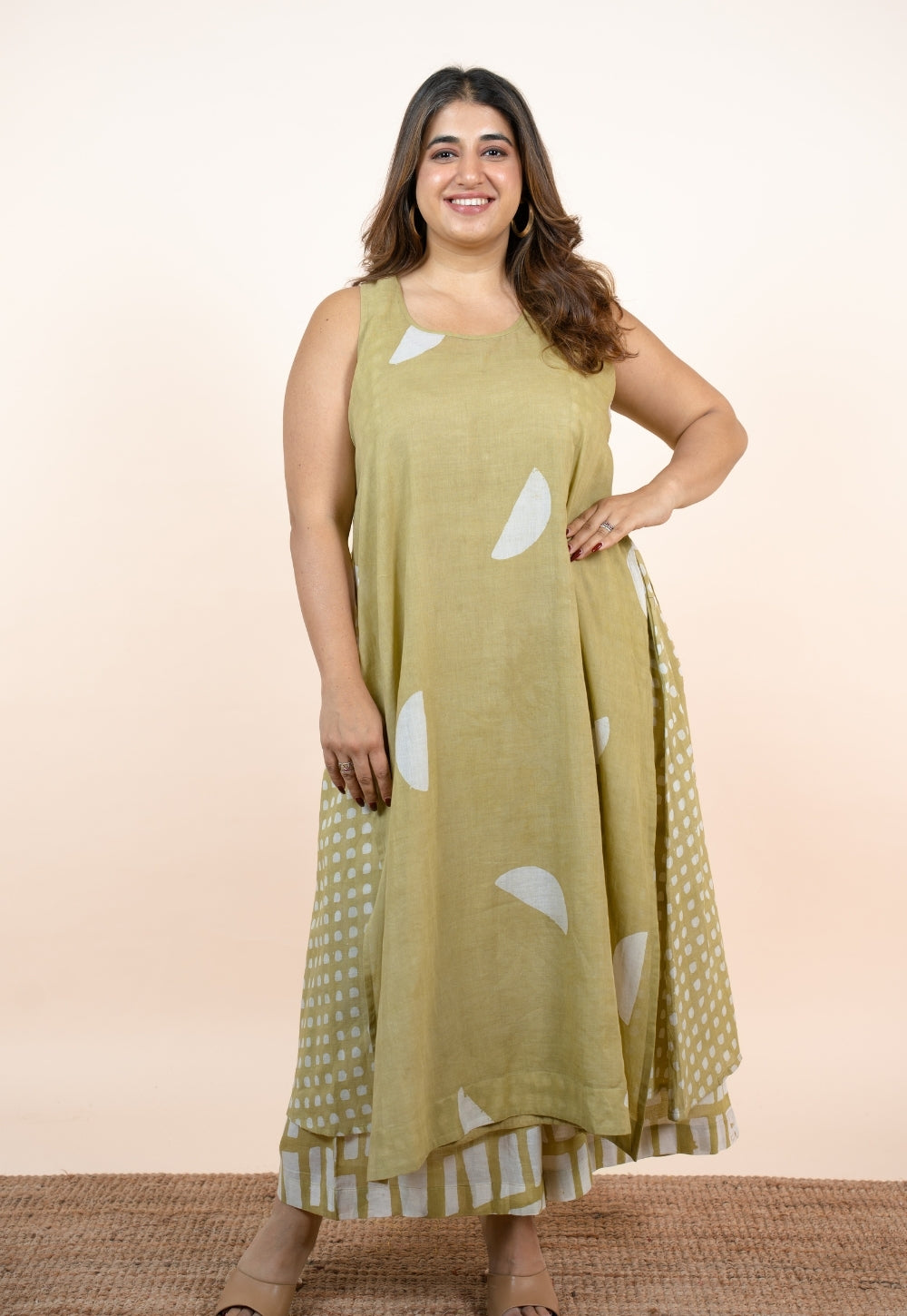 Alaya Green Batik MulMul A Line Kurta with Slip