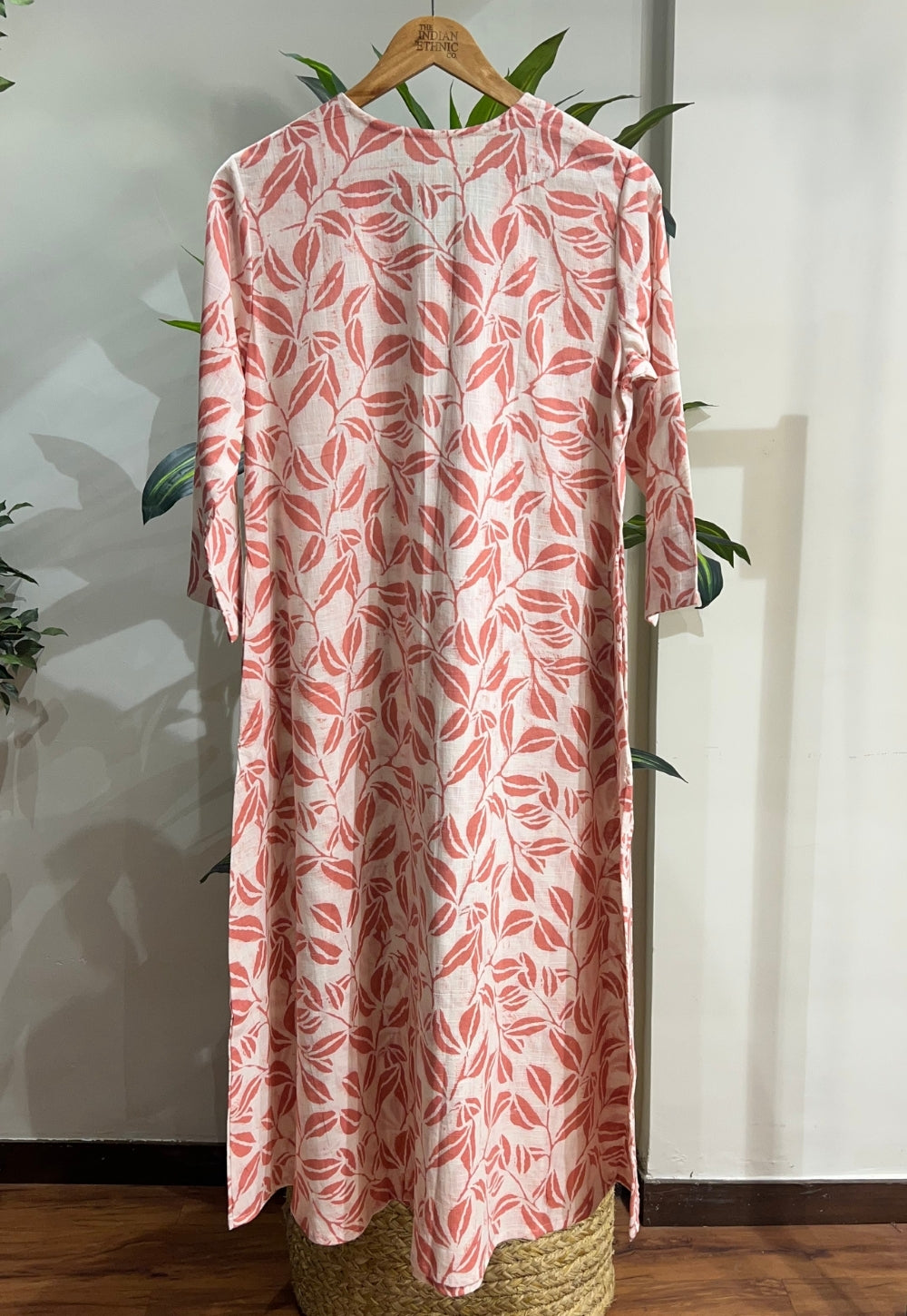 Zoya Red Hand Block Print Slub Cotton A Line Kurta