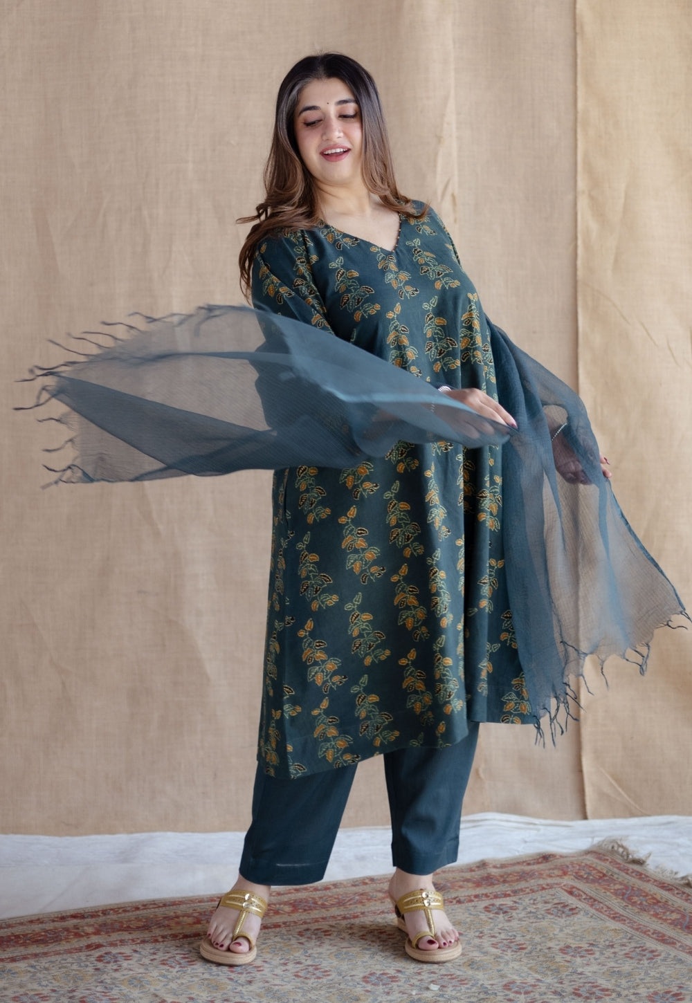 Green Solid Kota Doria Cotton Dupatta