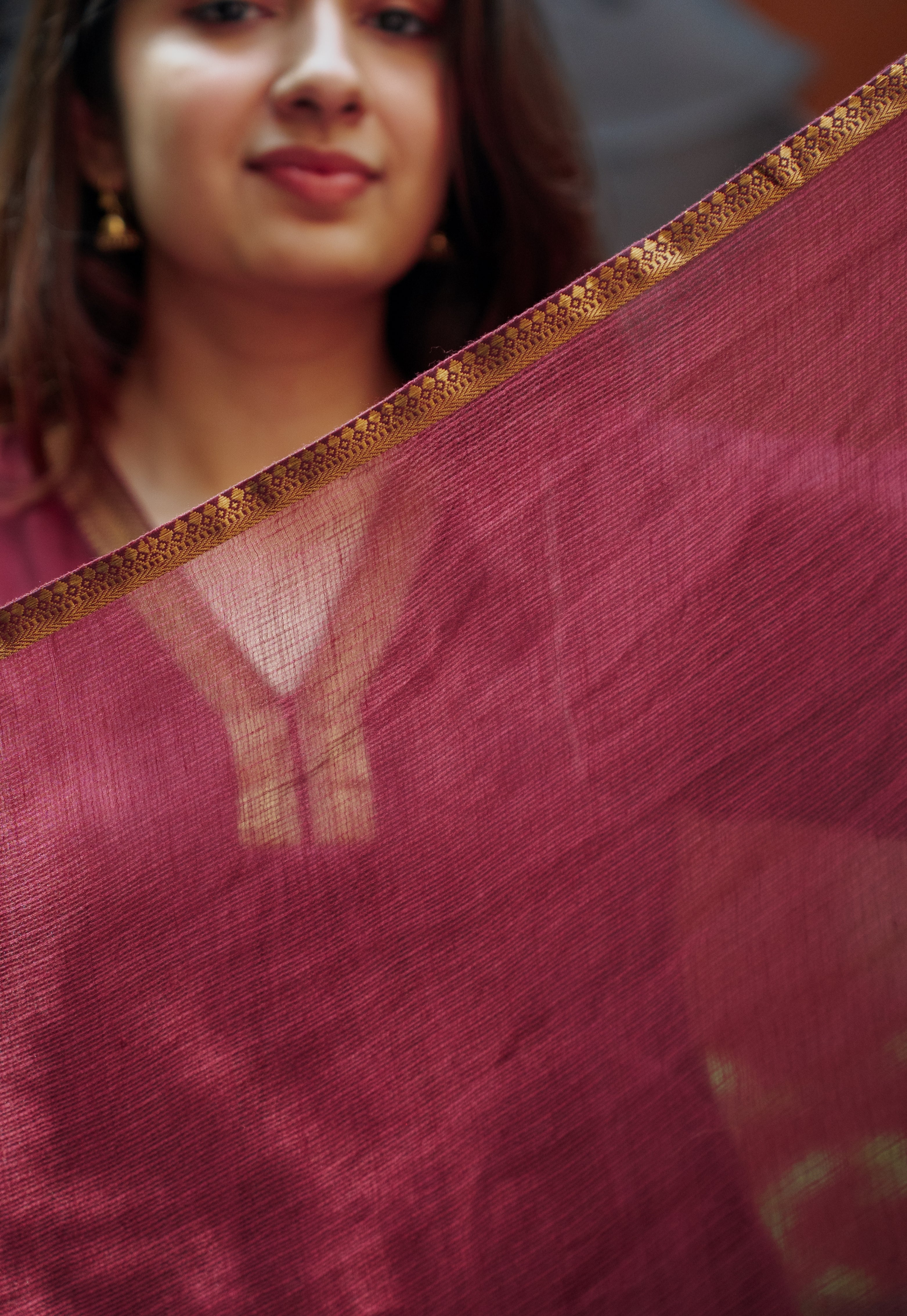 Wine Solid Kota Doria Cotton Dupatta with Mangalgiri Border