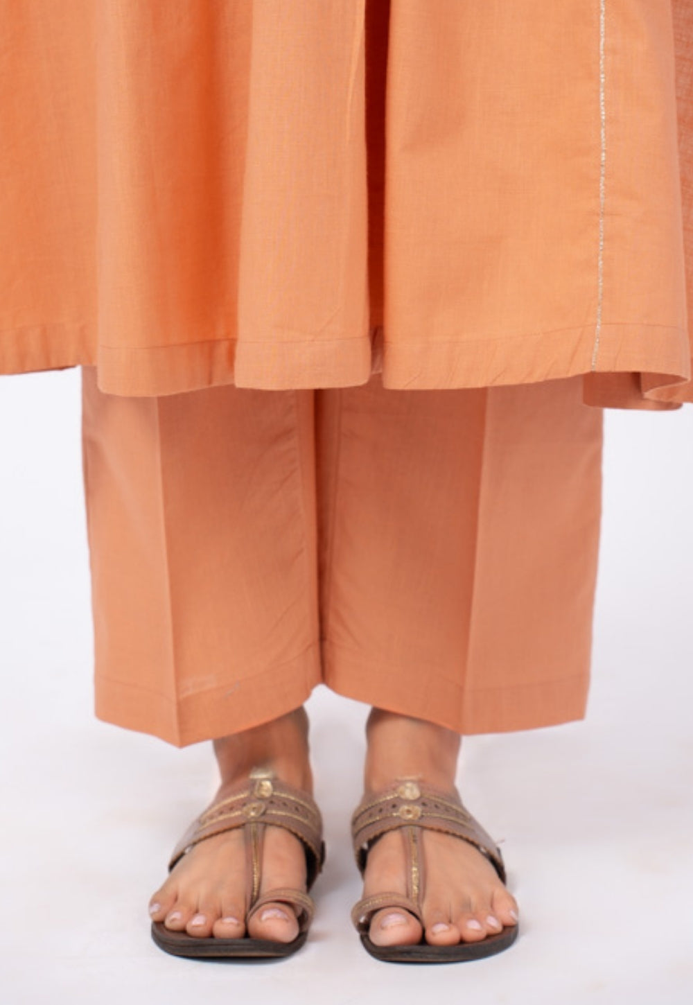 Urvi Orange Solid Slub Cotton Kali Kurta Suit Set with Solid Dupatta (Set of 3)