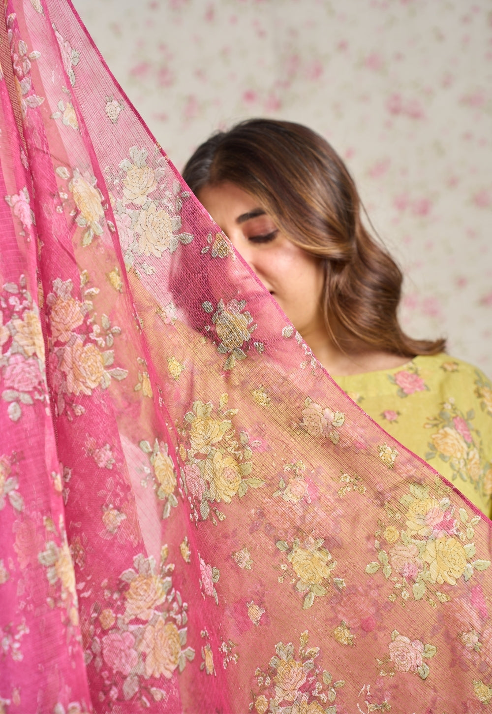 Pink Sanganeri Kota Doria Cotton Dupatta