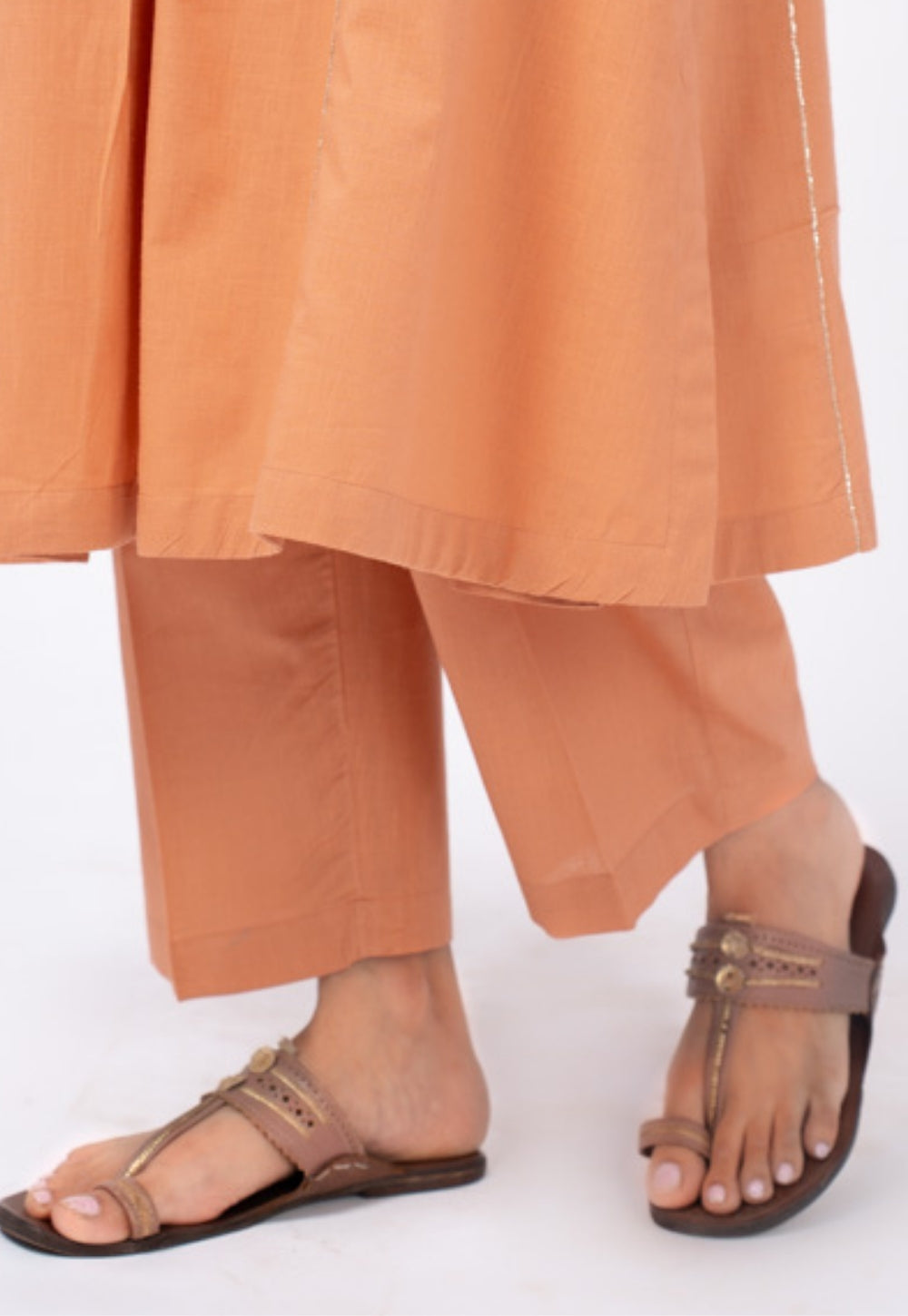 Urvi Orange Solid Slub Cotton Kali Kurta Suit Set with Solid Dupatta (Set of 3)