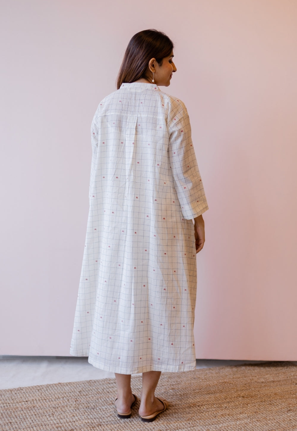 Ekta Off White Jamdani Handloom Cotton A Line Dress