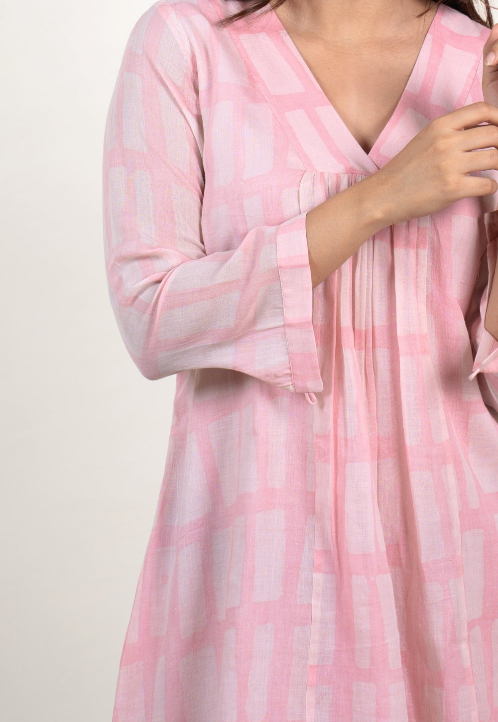 Afreen Pink Batik MulMul A Line Dress