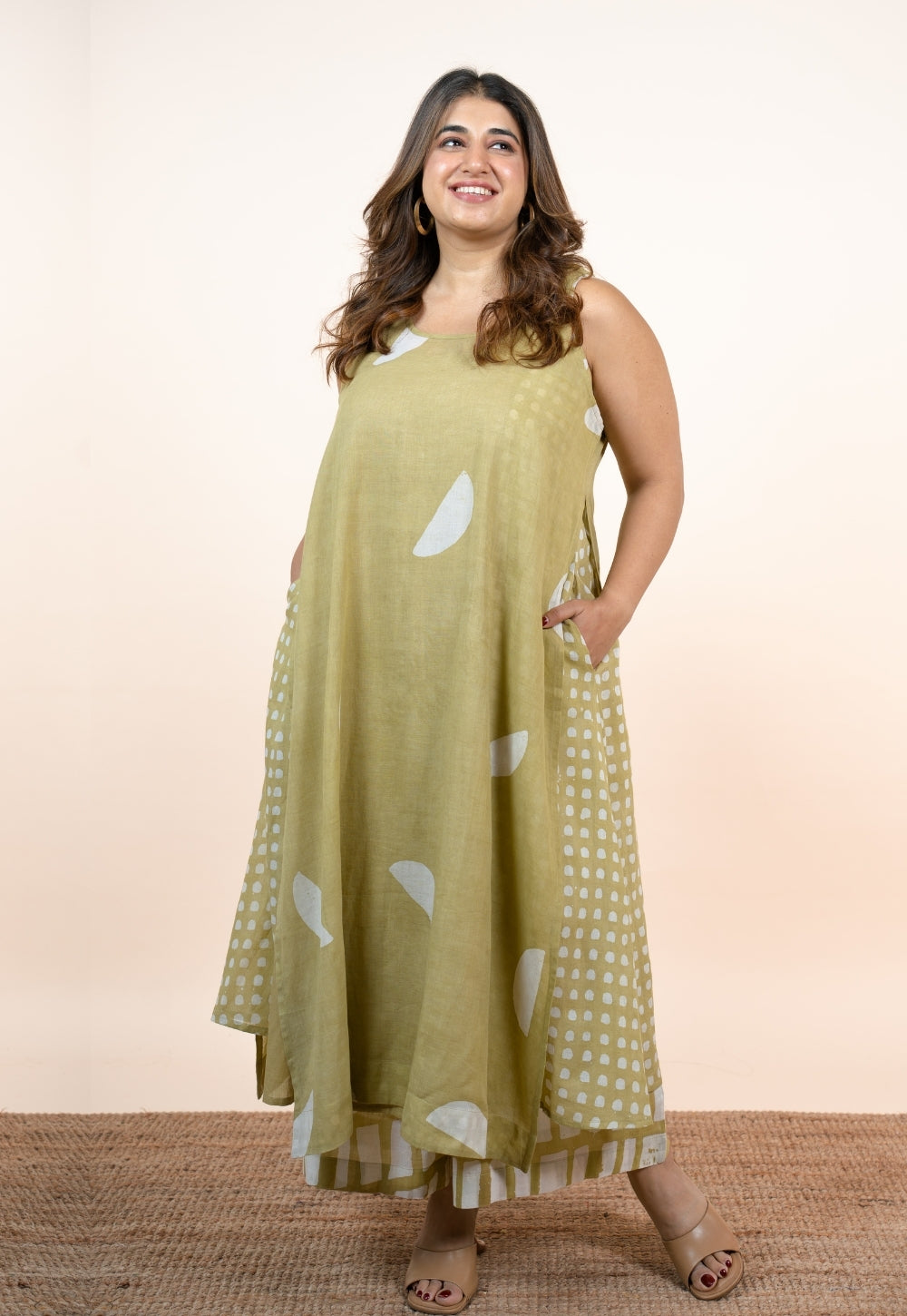 Alaya Green Batik MulMul A Line Kurta with Slip