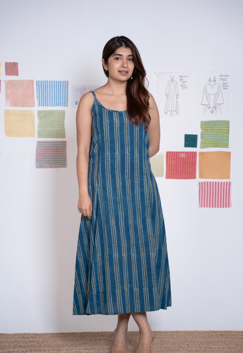 Viaana Blue Ajrakh Cotton A Line Dress