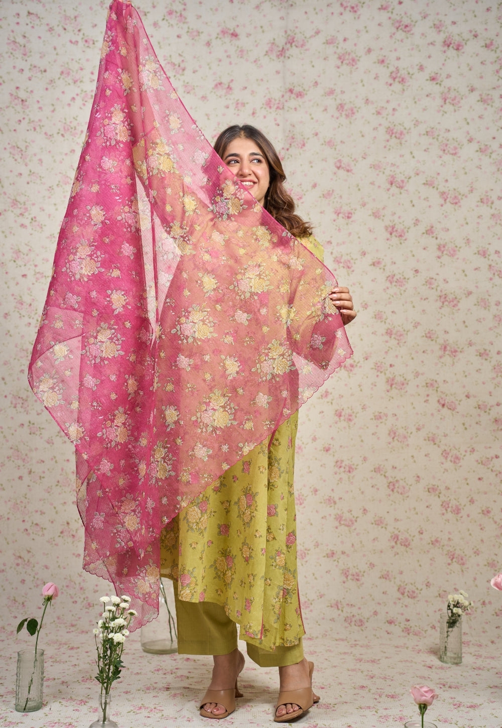 Pink Sanganeri Kota Doria Cotton Dupatta