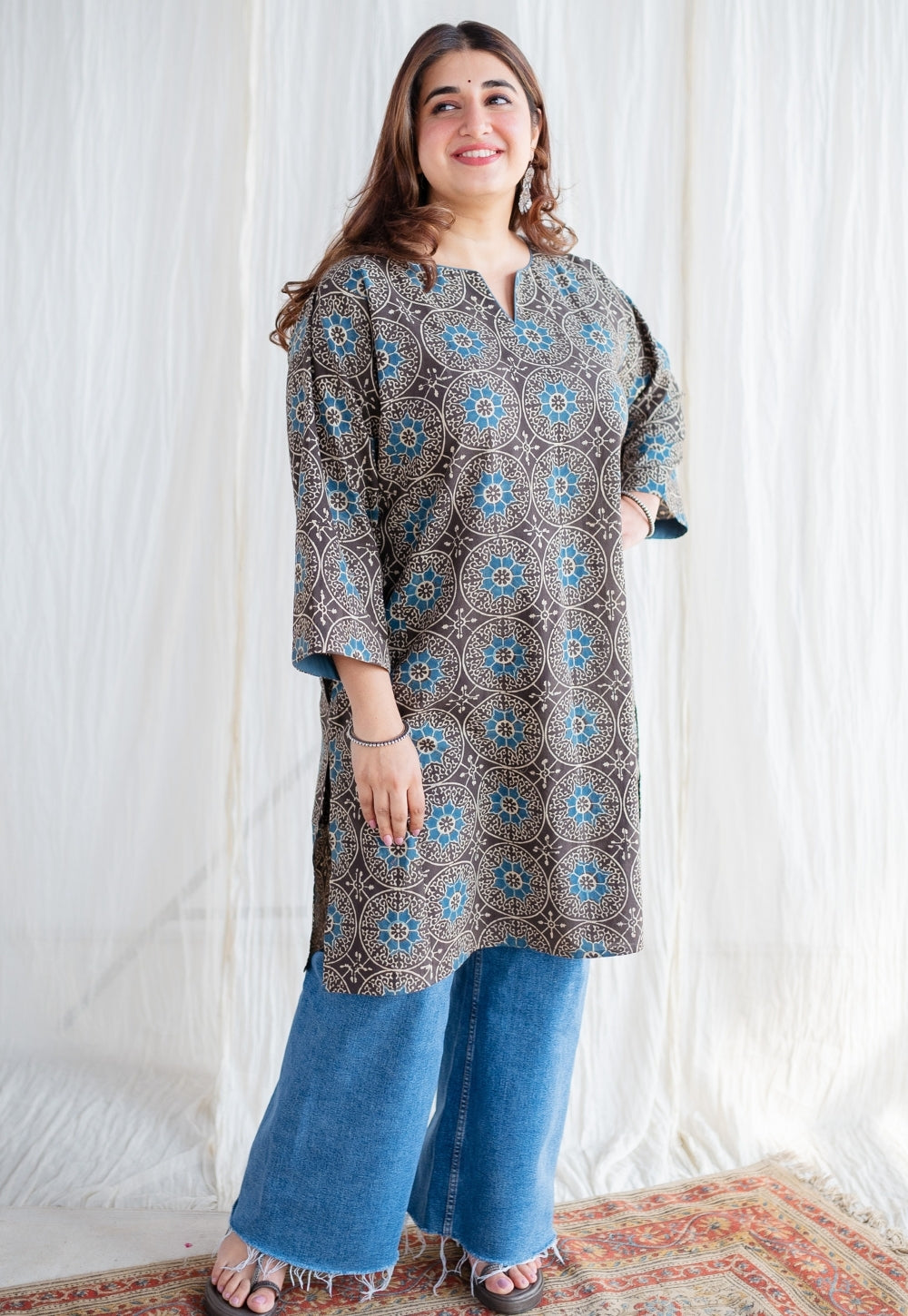 Asiya Ajrakh Jhabbha Kali Cotton Kurta