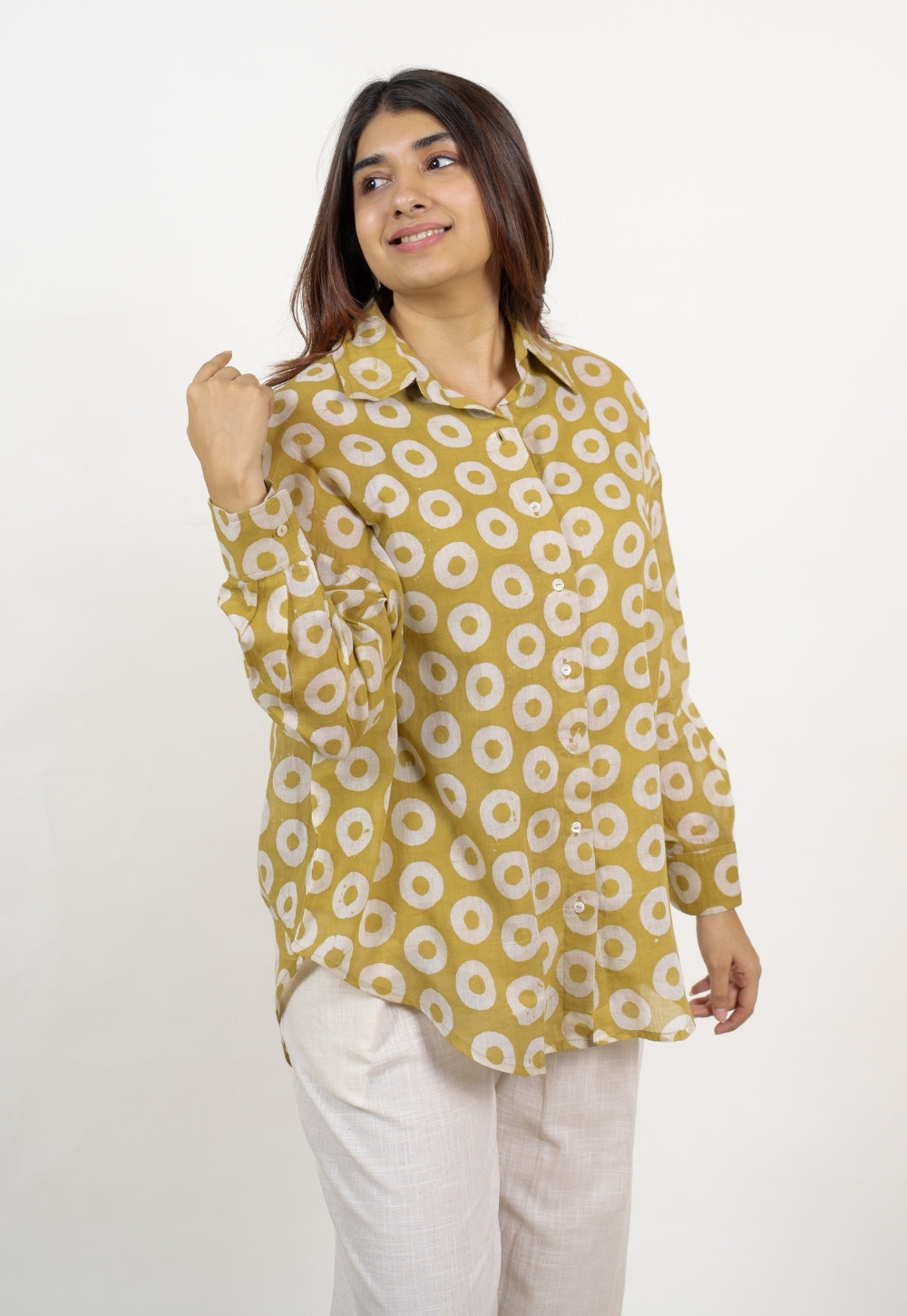 Ruhi Green Batik MulMul Anit-Fit Shirt