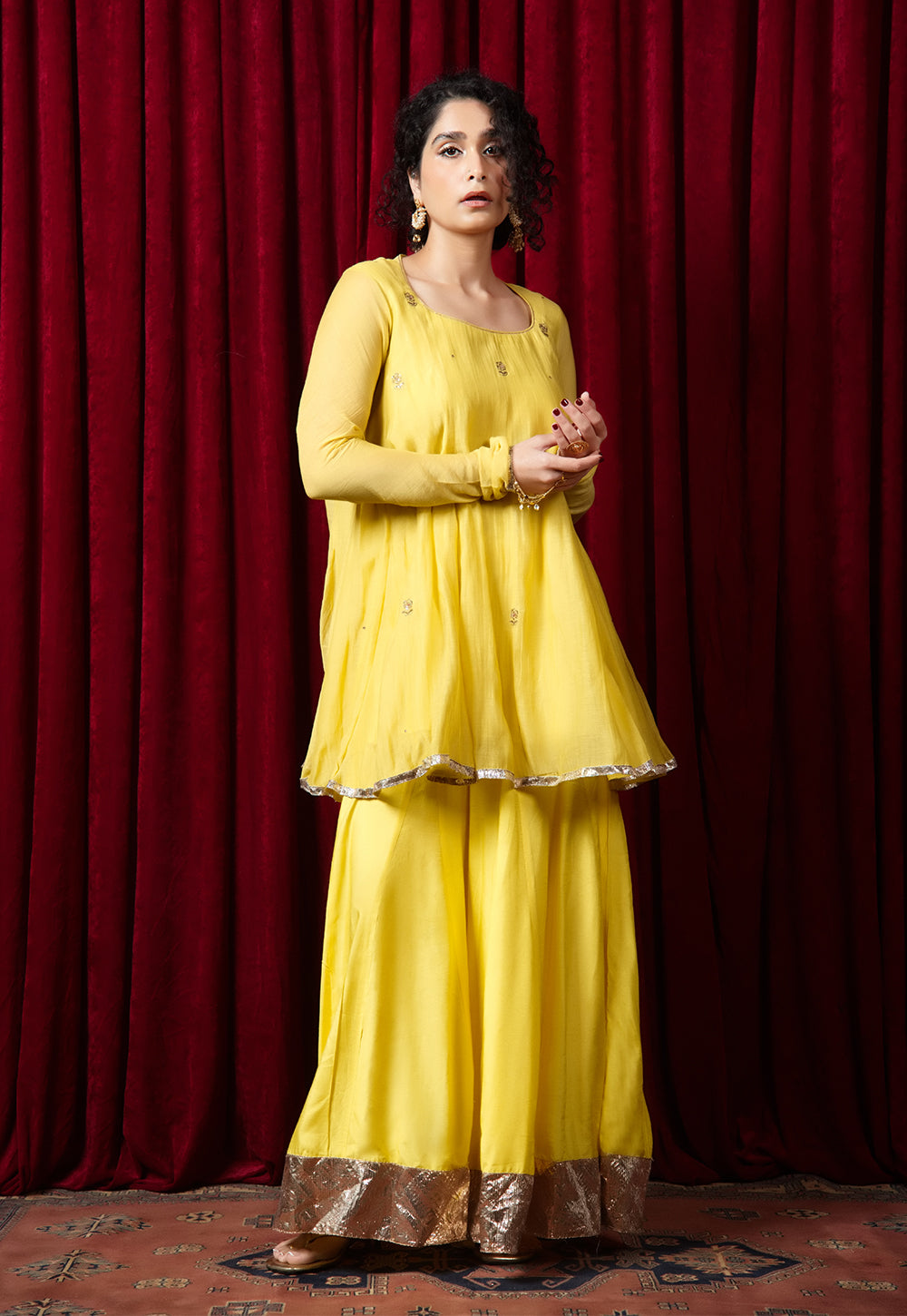Ira Yellow Solid Muslin Kali Sharara