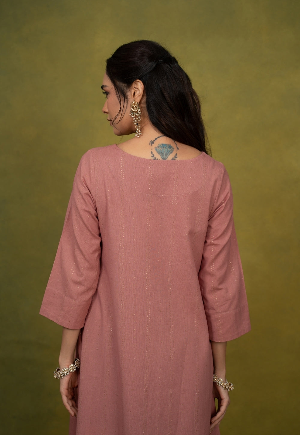 Eram Pink Rogan Handblock Printed Cotton Kali Kurta Suit Set (Set of 3)