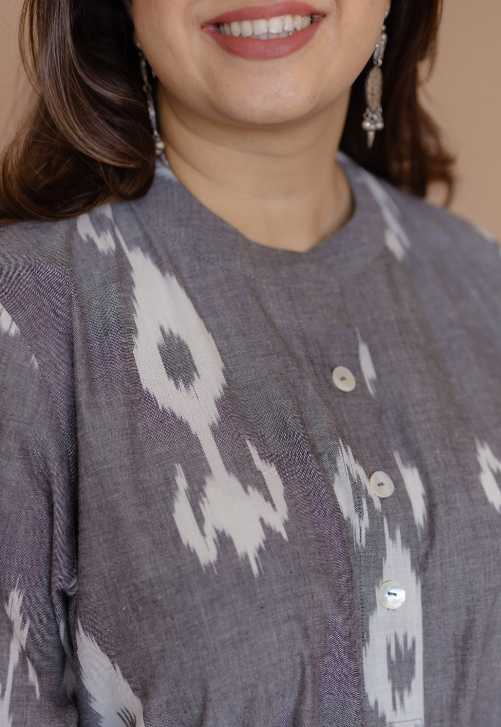 Ayaat Grey Handloom Ikkat Cotton Straight Co-Ord Set