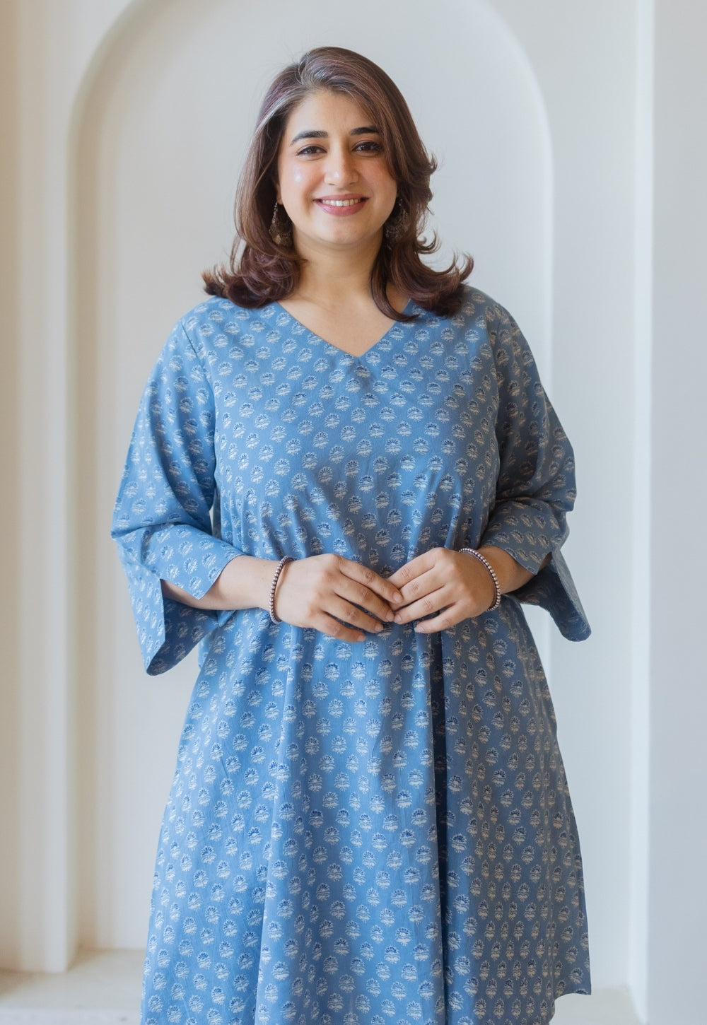 Shaili Blue Ajrakh Cotton A Line Kurta Set (Set of 2)