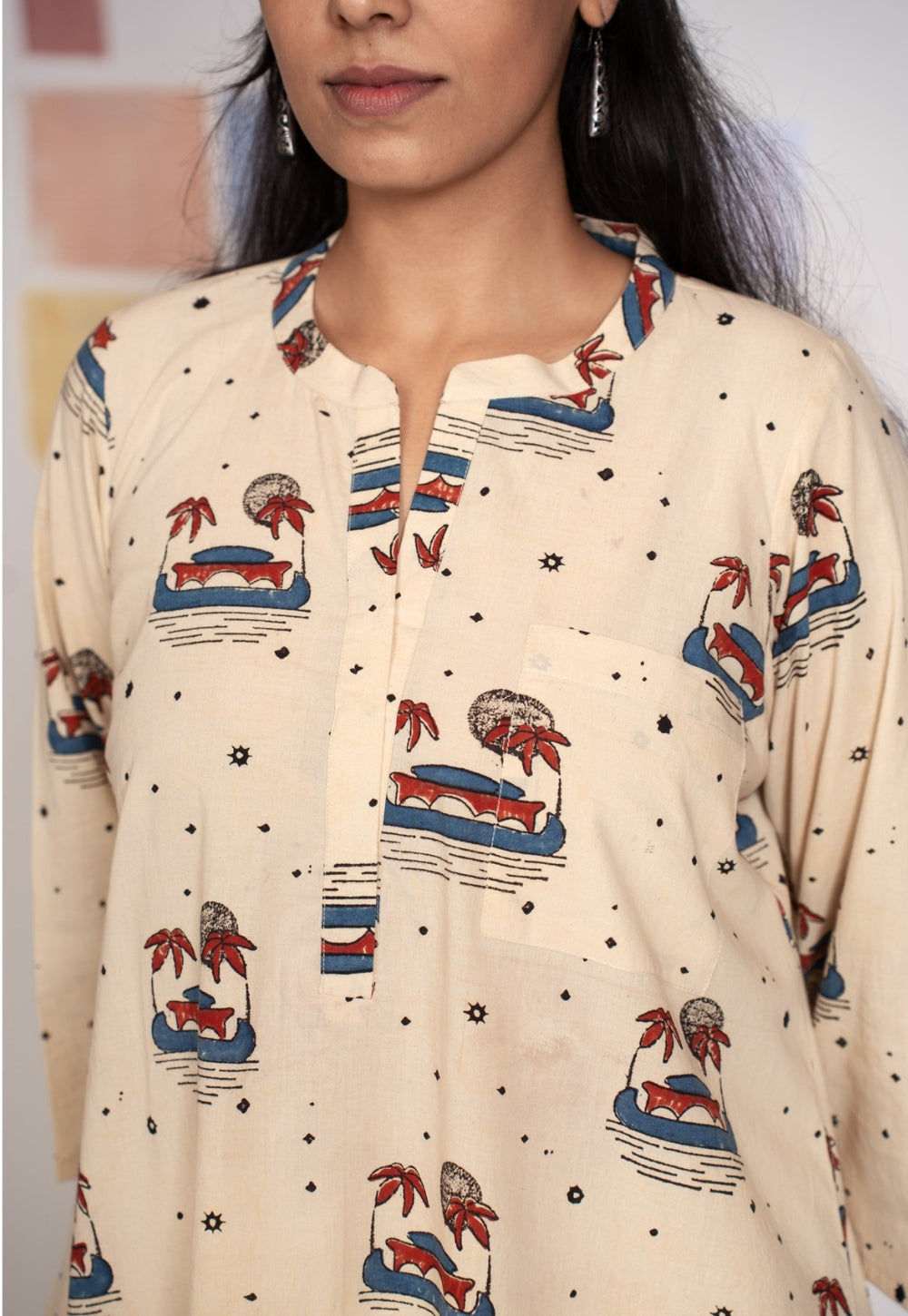 Gulzar White Ajrakh Cotton Straight Kurta