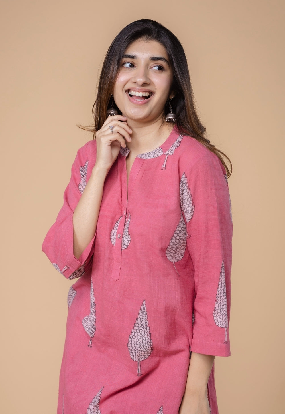 Nysa Pink Dabu Slub Cotton Straight Co-Ord Set