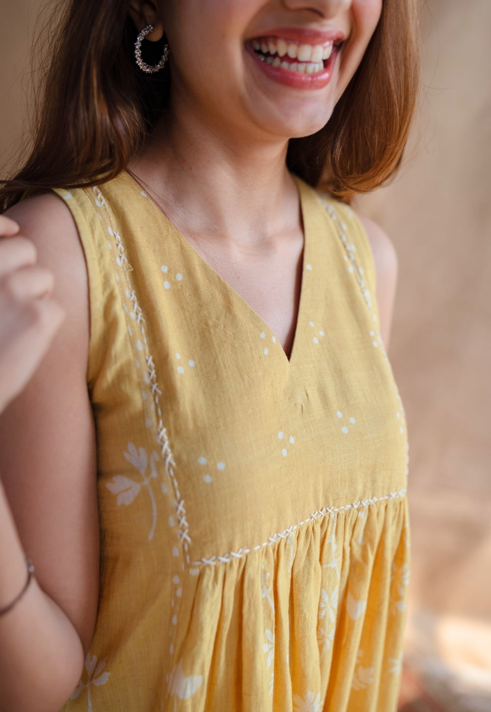 Shyza Dabu Slub Cotton Hand Embroidered Dress