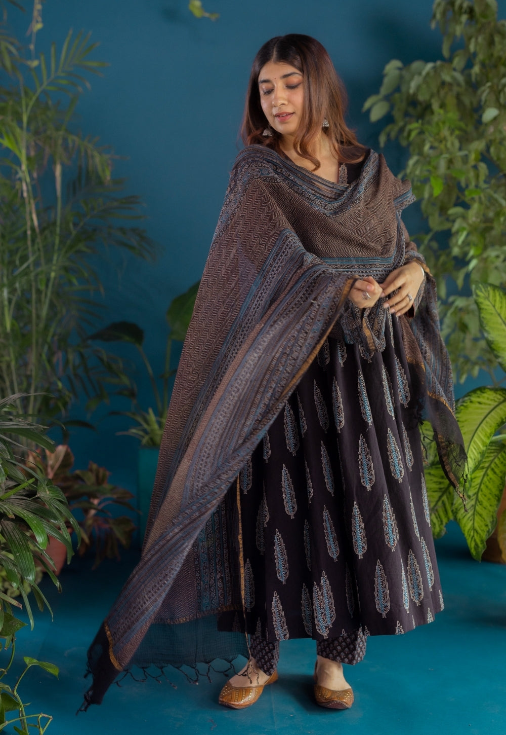 Black Stripes Ajrakh Kota Doria Cotton Dupatta