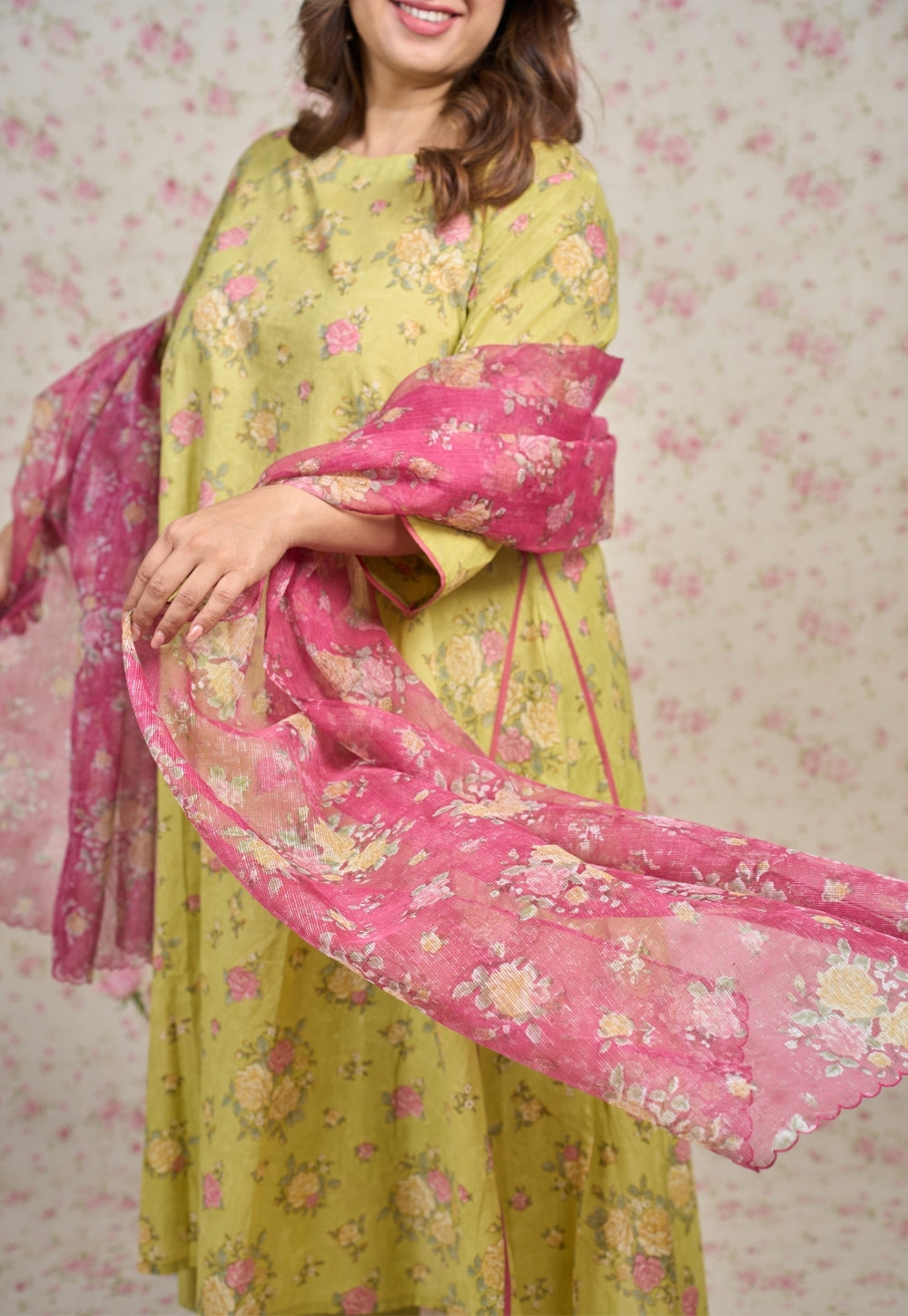 Pink Sanganeri Kota Doria Cotton Dupatta