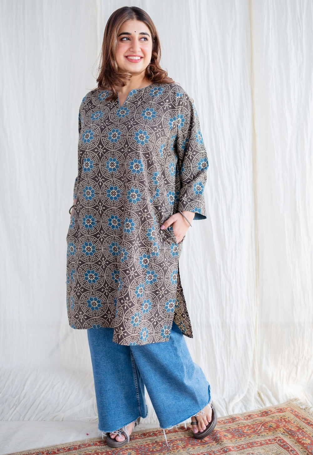 Asiya Ajrakh Jhabbha Kali Cotton Kurta