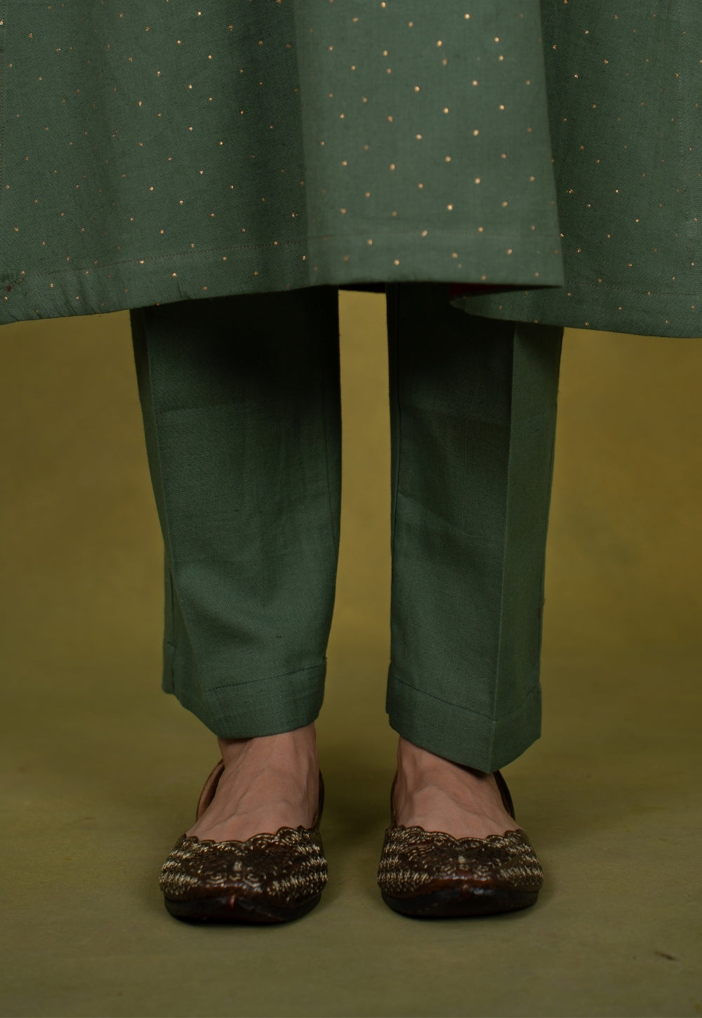 Ishira Green Rogan Handblock Printed Cotton Straight Kurta Suit Set (Set of 3)