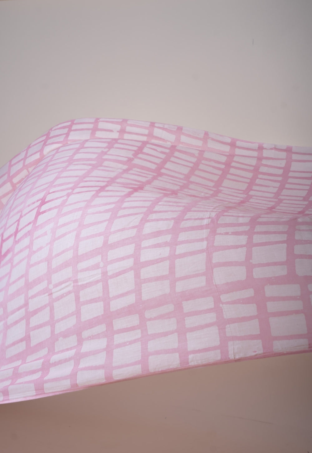 Pink Brick Pattern Batik Handblock Printed Mul Fabric