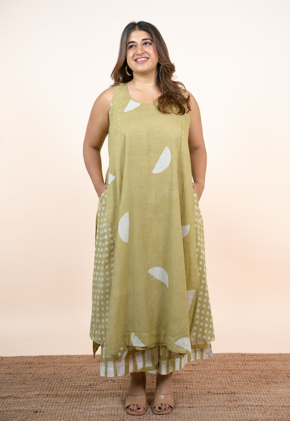Alaya Green Batik MulMul A Line Kurta with Slip