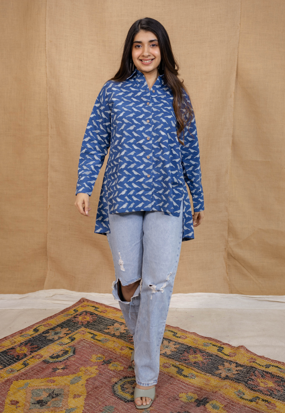 Yafit Indigo Dabu Cotton Loose Short Top