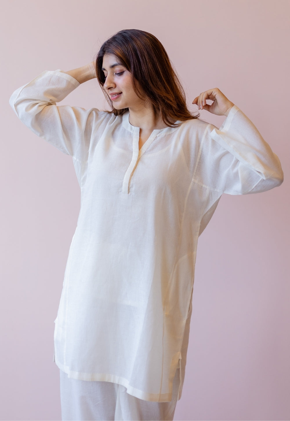 Veda Off White Solid Handloom Cotton A Line Kurta