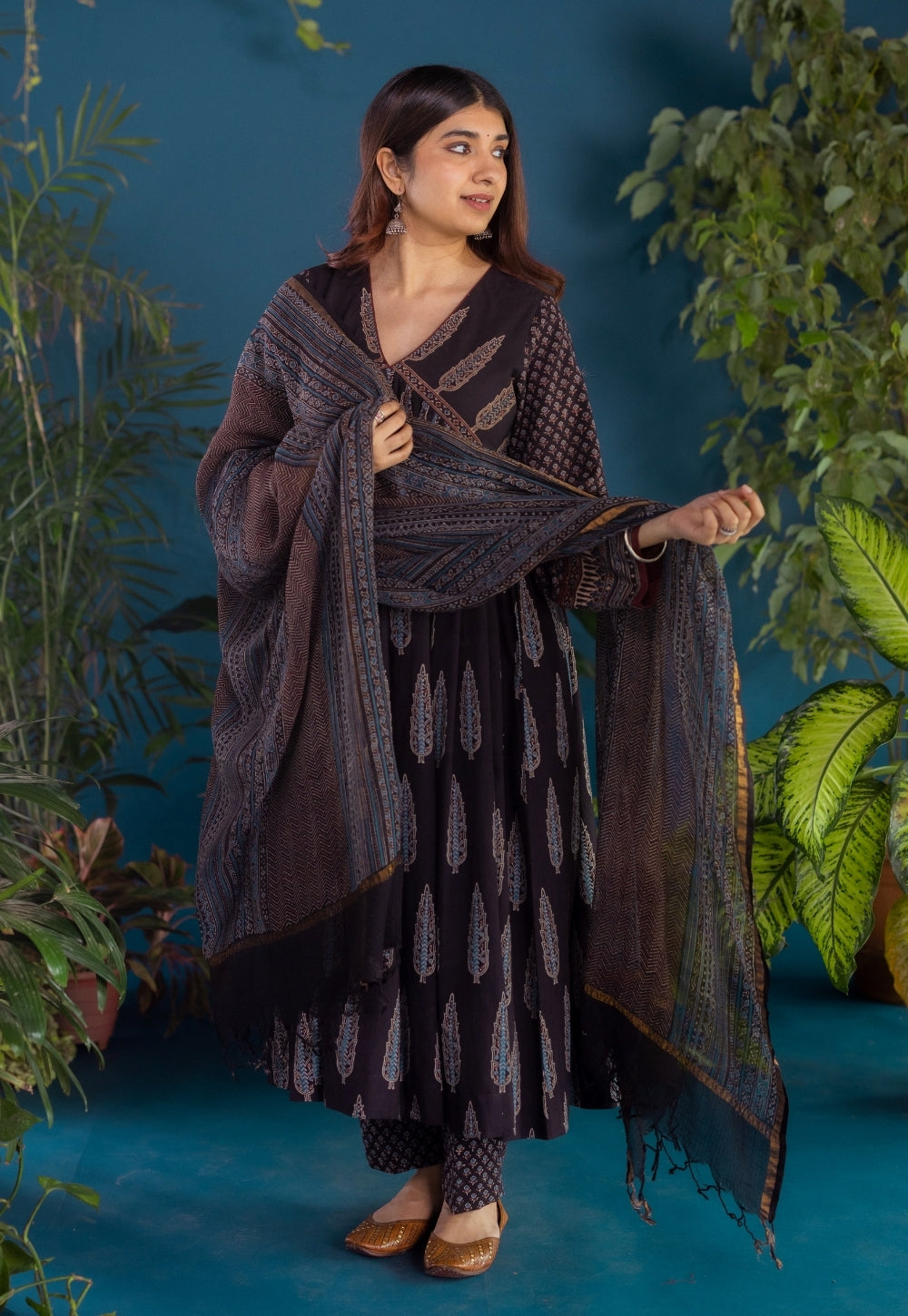 Black Stripes Ajrakh Kota Doria Cotton Dupatta