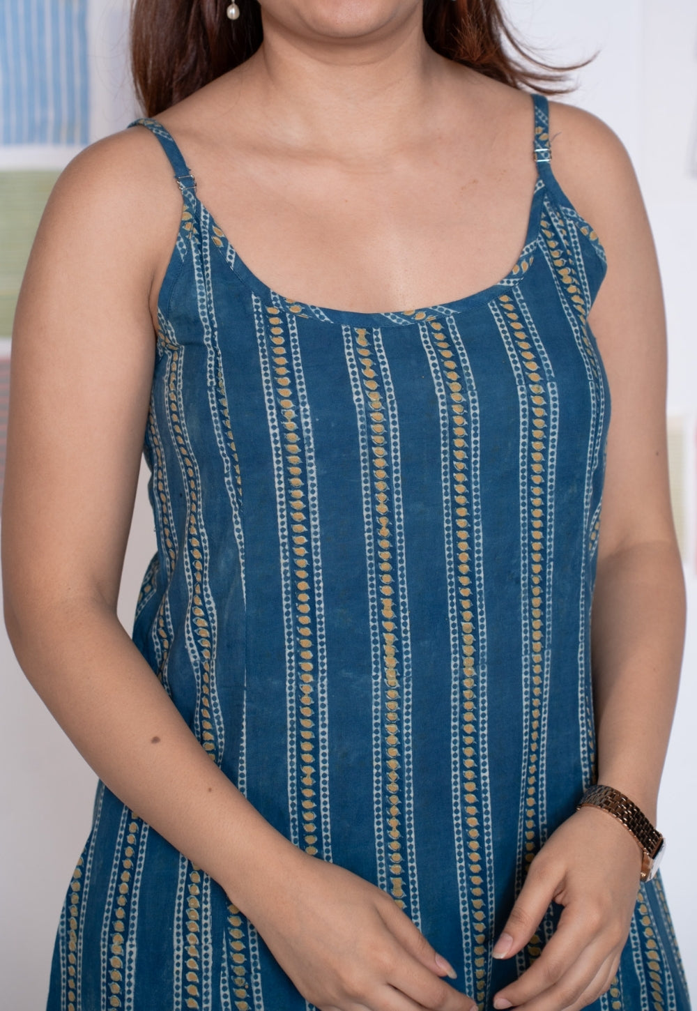 Viaana Blue Ajrakh Cotton A Line Dress