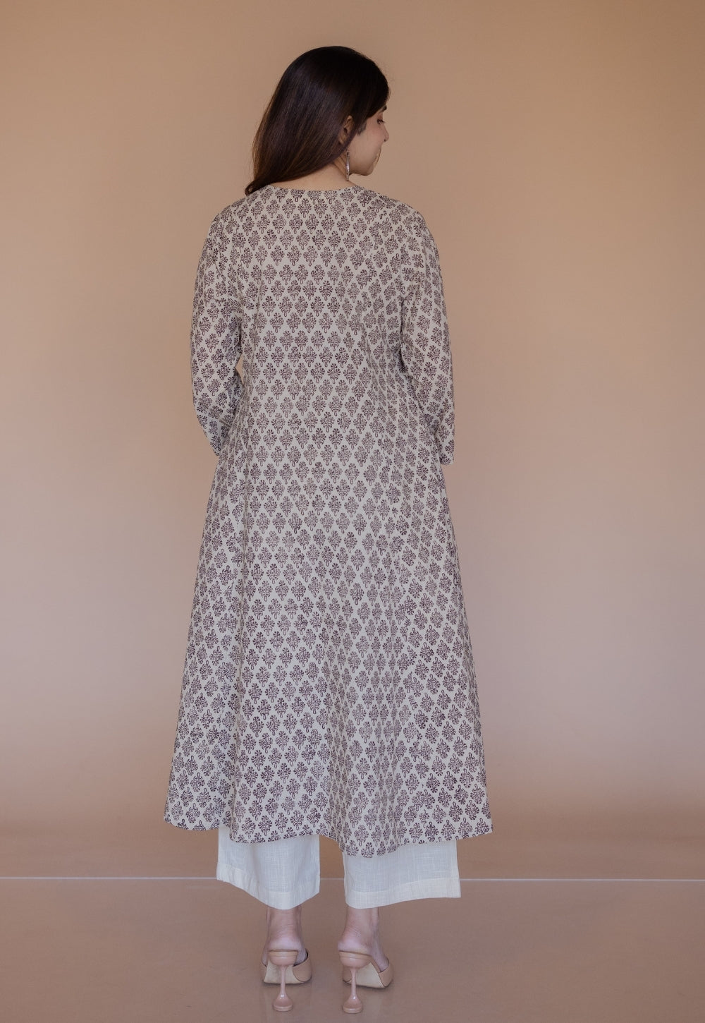 Malika Off White Bagru Cotton Kali Kurta