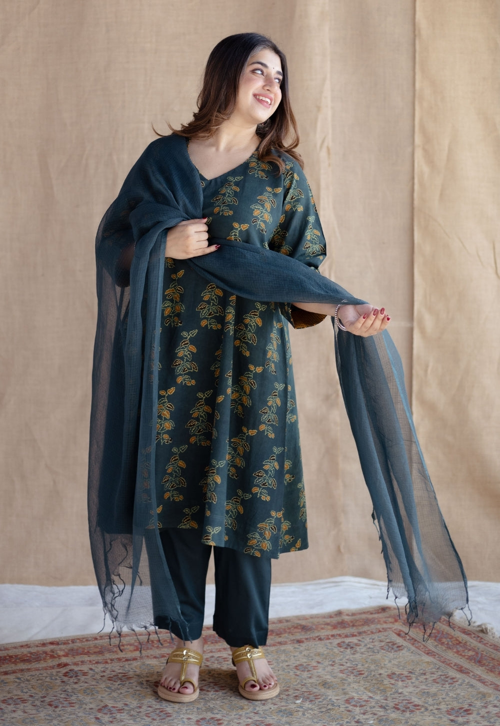 Green Solid Kota Doria Cotton Dupatta