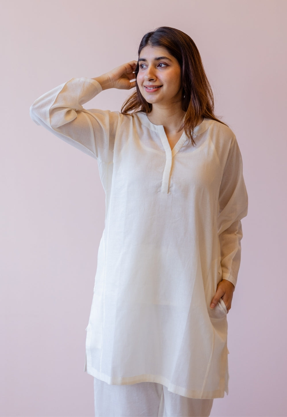 Veda Off White Solid Handloom Cotton A Line Kurta