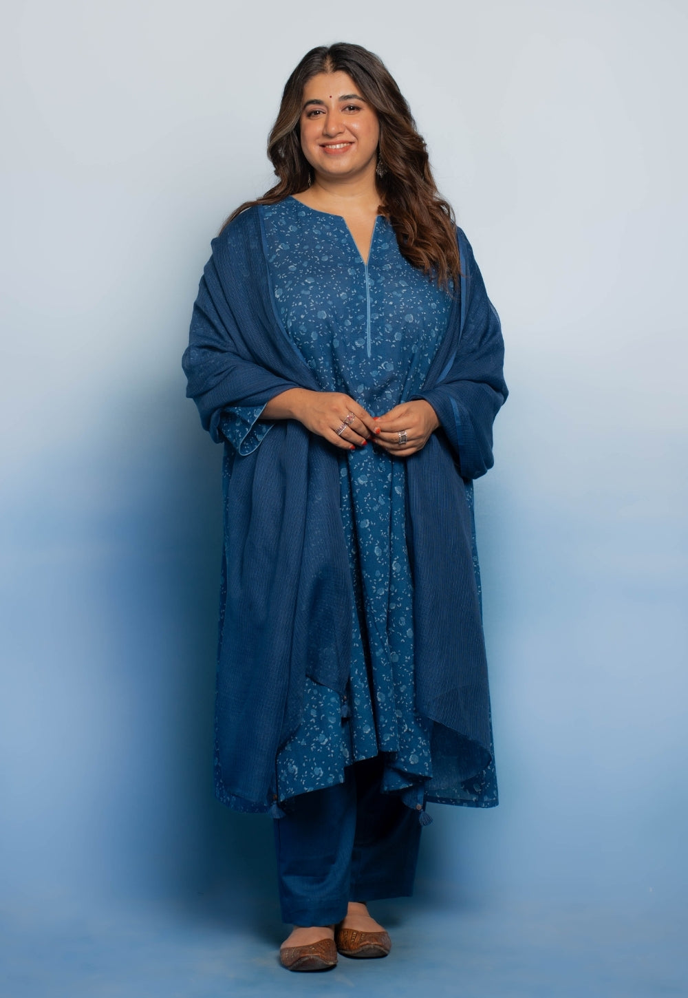 Garima Blue Dabu Mul Cotton Jhabbha Kali Kurta