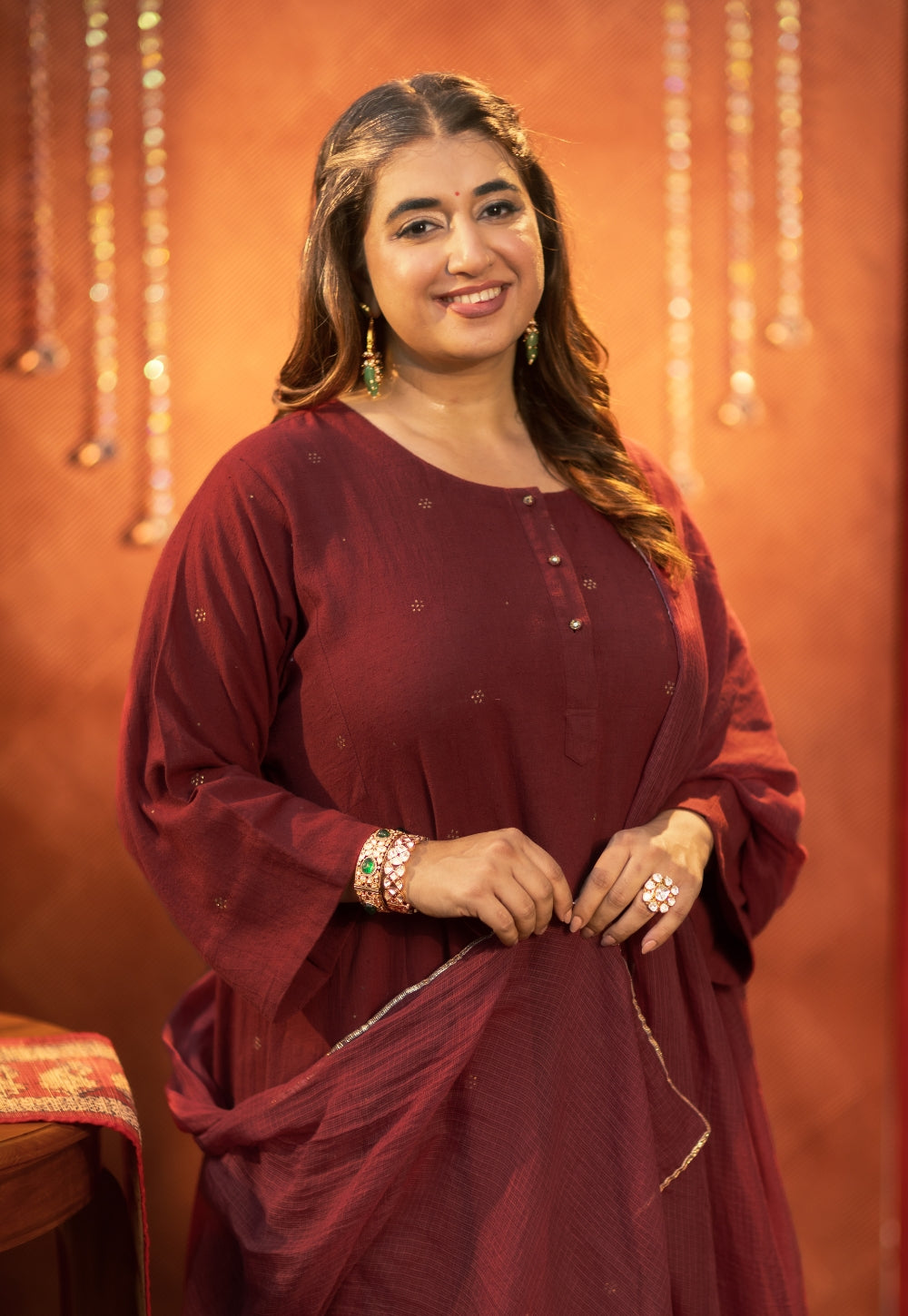 Alizah Maroon Rogan Handblock Printed Cotton Jhabbha Kali Suit Set (Set of 3)