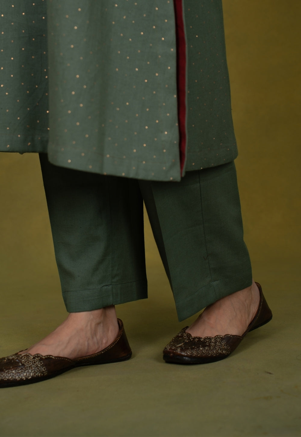 Ishira Green Rogan Handblock Printed Cotton Straight Kurta Suit Set (Set of 3)