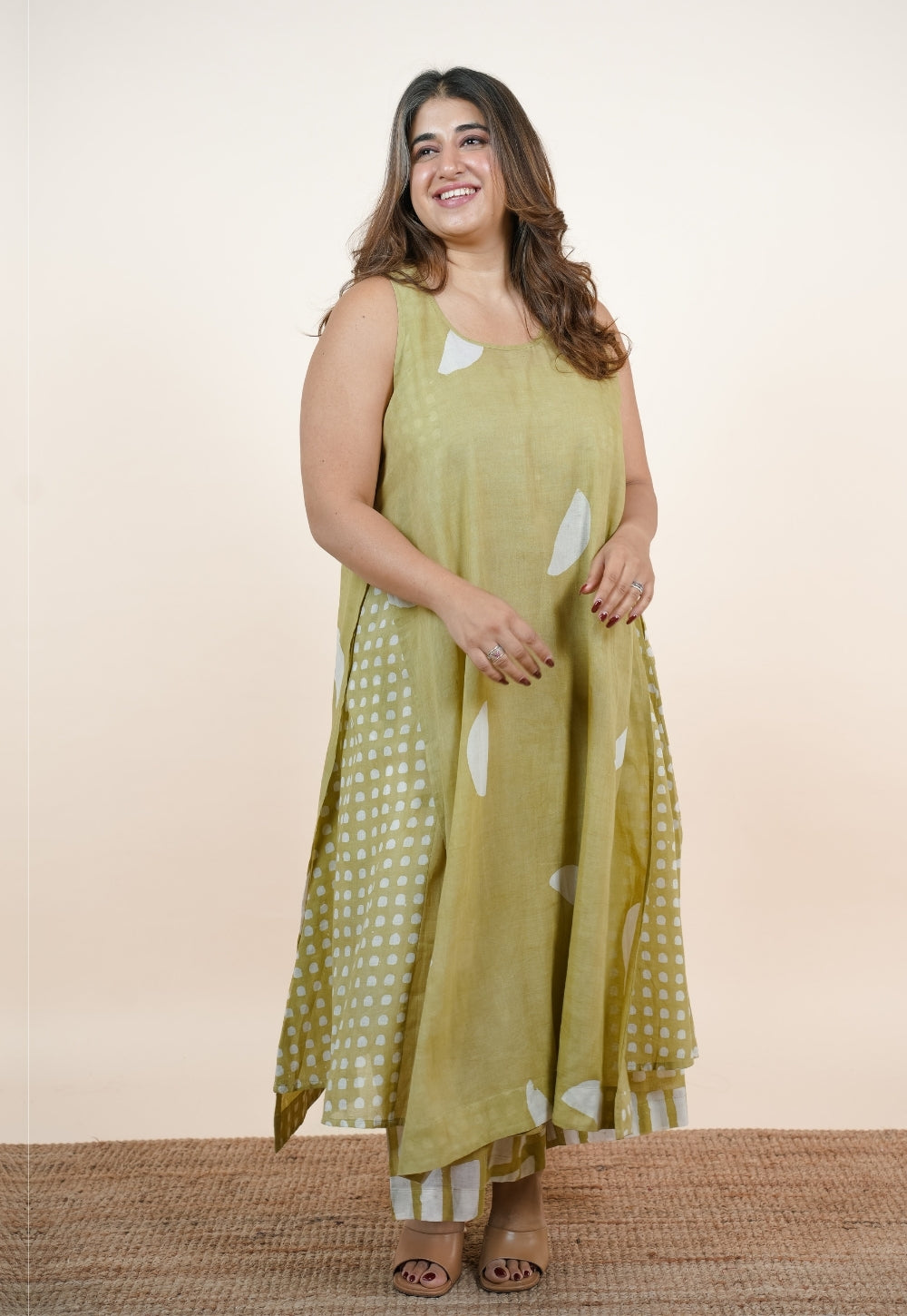Alaya Green Batik MulMul A Line Kurta with Slip