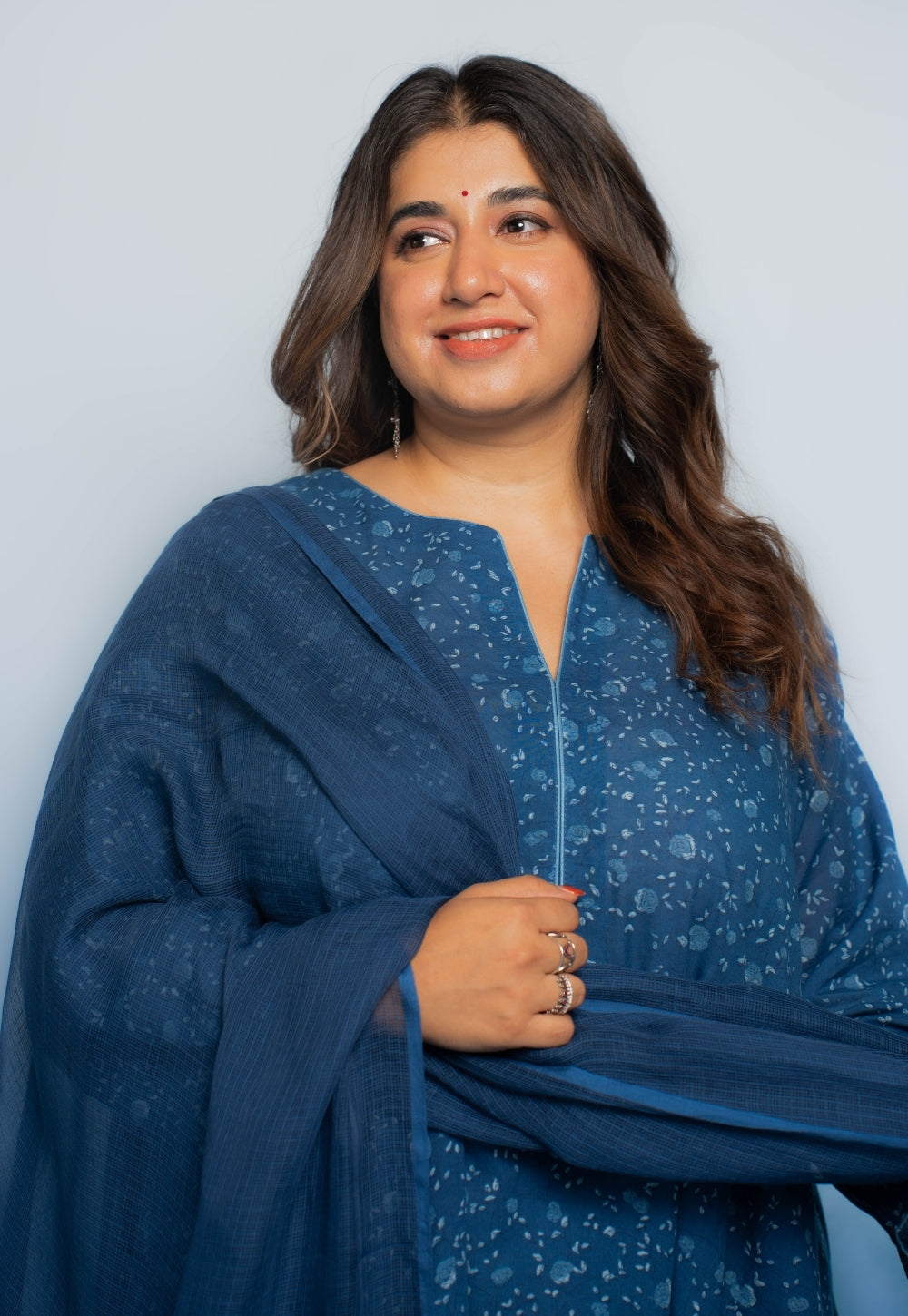 Garima Blue Dabu Mul Cotton Jhabbha Kali Kurta