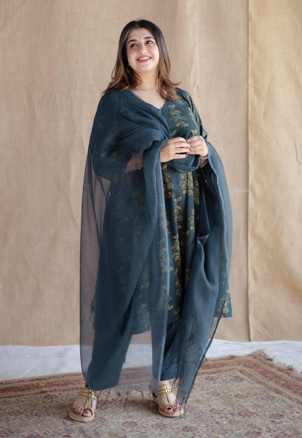 Green Solid Kota Doria Cotton Dupatta