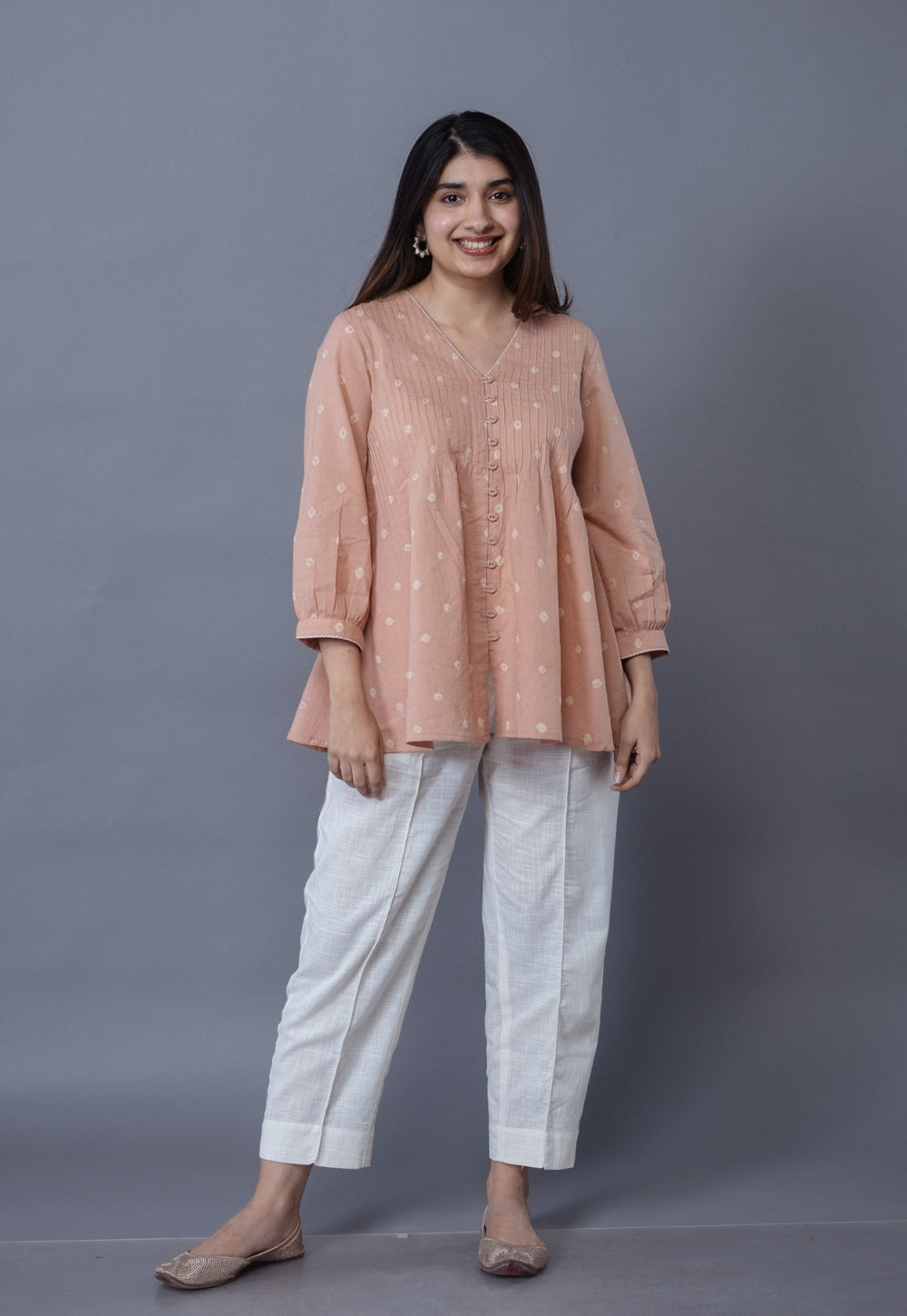 Neha Pink Bandhani Cotton A Line Short Top