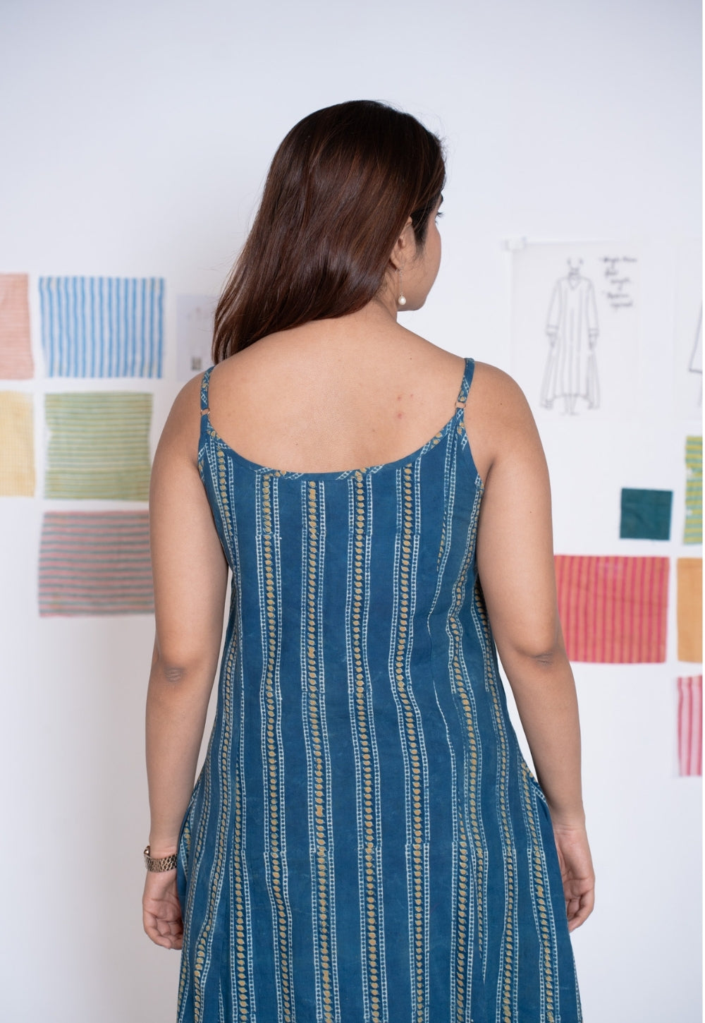 Viaana Blue Ajrakh Cotton A Line Dress